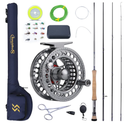 Sougayilang Fly Fishing Rod and Reel Combo, 4 Pieces Ultra Lightweight Portable Fly Rod and CNC Machined Aluminum Alloy Reel Complete Starter Package with Rod Bag