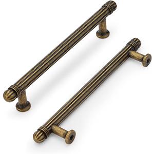HARPOON 6 Pack Kitchen Cabinet Handles,Vintage Cabinet Bar Pulls, Drawer Handles Classic Home Hardware, 5 inch Hole Center, Antique Brass
