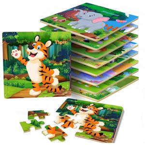 Puzzles for Kids Ages 3-5, 16 Piece Colorful Wooden Puzzles for Toddler Children Learning Educational Toys for Boys and Girls (9 Puzzles)
