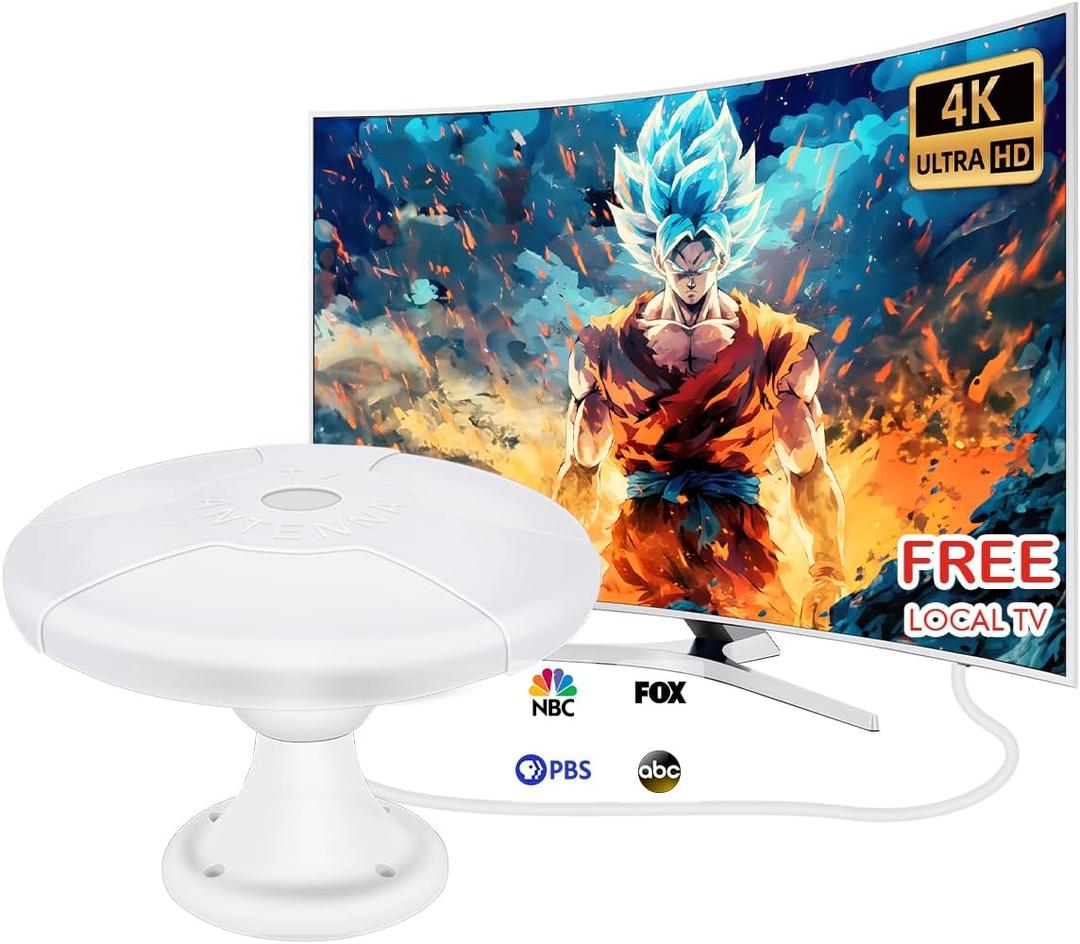 TV Antenna Outdoor/Indoor/RV for Local Channels, Ultra Long Range Amplified HDTV Antennas with Signal Booster, 4K 1080P VHF UHF for Attic/RV Camper Trailer Truck Caravan Boat (White)