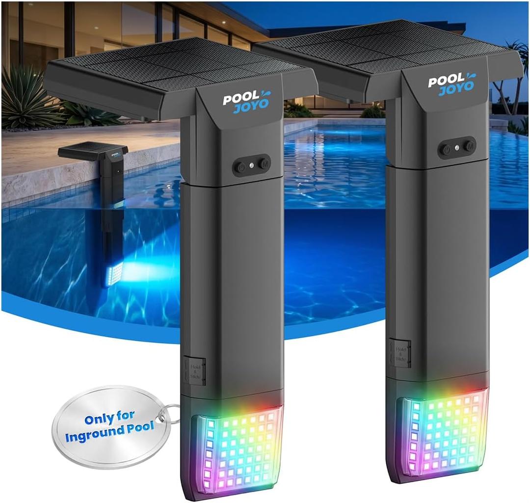 Solar Pool Light for Inground Pools Only, 56 LEDs 3-Sided 180 Wide Glow, Remote Control, 10 Colors 4 Modes, 3 Brightness Levels, Extendable Underwater Effect, IP68 Waterproof, 2 Pack