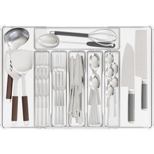 Yieach Clack Expandable Silverware Organizers for Kitchen Drawers,Large 8 Grid Silverware Tray and Cutlery Drawer Organizer,BPA Free Kitchen Utensil Organizer for Knife,Spoons Forks Set Flatware Tray (Clear)