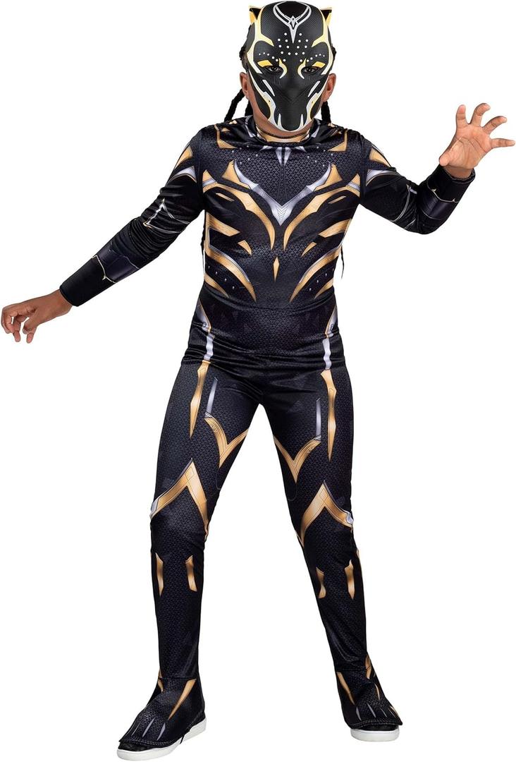 Marvel Black Panther Official Youth Halloween Costume - Premium Quality Padded Jumpsuit with Plastic Mask (L)