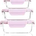 Aurixx Pink Glass Food Storage Containers with Airtight Vented Lids – 2 Piece Set – Leakproof, BPA free, Microwave, Dishwasher, Oven and Freezer Safe