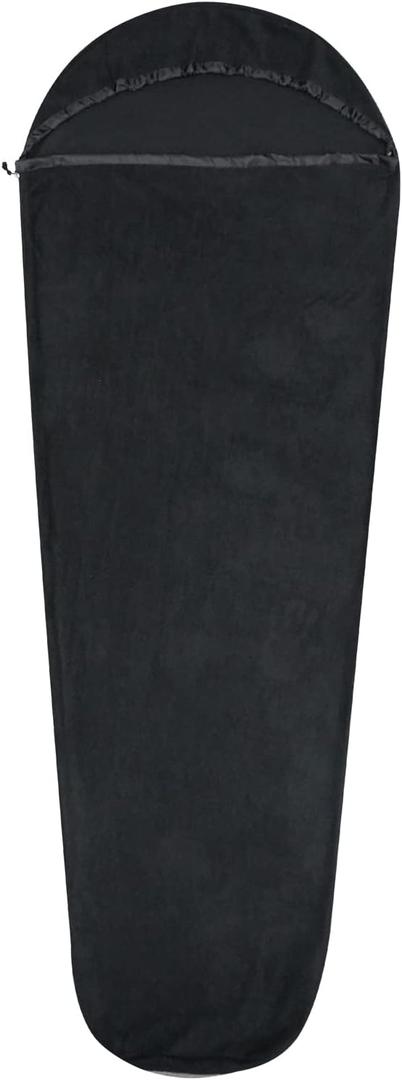 Ultralight Fleece Sleeping Bag Liner,Mummy Sleeping Bag Liner with Hood and Stuff Sack Suit for Camping,Travelling and Hiking in All Seasons (Black)