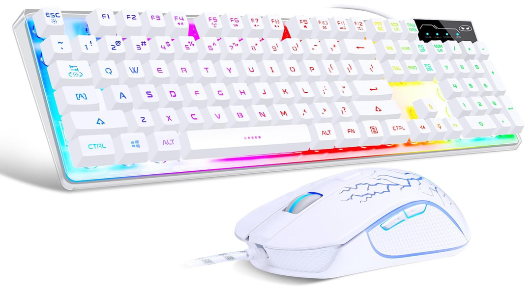 Gaming Keyboard and Mouse Combo, K1 RGB LED Backlit Keyboard with 104 Key for PC/Laptop(White)