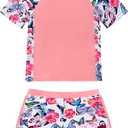 ESHOO Girls Rash Guard Swimsuit Kids 2-Piece Bathing Suit UPF 50+ Summer Beach Swimwear for Teen Girls Swim Shirt Shorts Set 14T