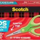 Scotch 5" Soft Touch Pointed Tip Kids Scissors, 12 Count Teachers Pack, Green, All-Purpose Scissors for School and Crafts (1442P-12) (Unit, Assorted Colors)