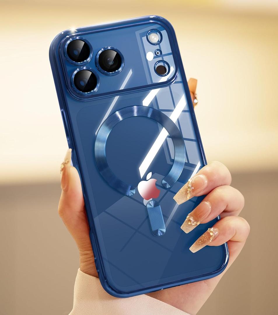 for iPhone 17 Pro Max Case with 1x Screen Protector, [Compatible with MagSafe] [Integrated Camera Protection], Non Yellowing Slim Cute Women Girly Magnetic Cover for iPhone 17 Pro Max, Blue