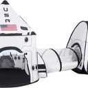 JOYIN White Rocket Ship Pop up Play Tent with Tunnel and Playhouse Kids Indoor Outdoor Spaceship Tent Set