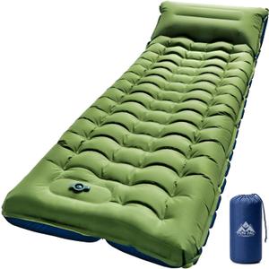 FUN PAC Camping Sleeping Pad, Ultralight Camping Mattress with Pillow, Built-in Foot Pump Inflatable Sleeping Pad Compact for Camping, Green