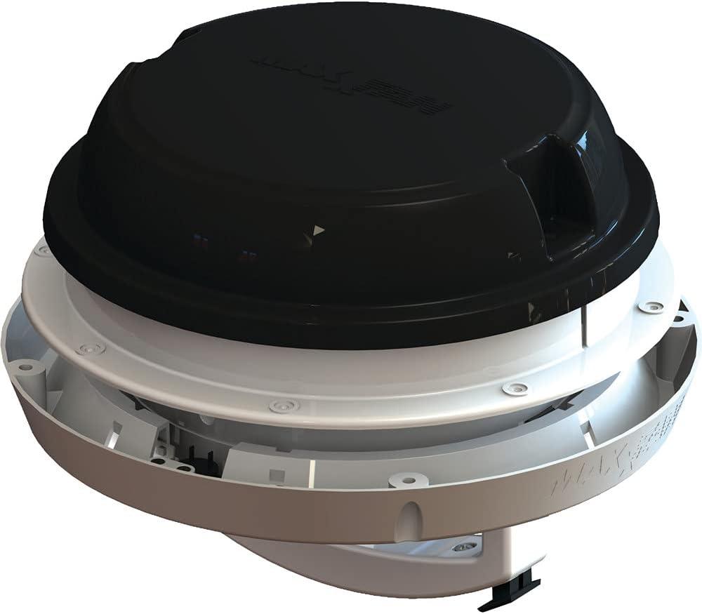 Maxxfan Dome Plus with LED Light, 6" Round 12V Ventilation Fan - Compact Solution for Rooftop or Sidewall Ventilation, Exhaust Only, Fan Guard Rain Shield, Moisture Control, Black (00-03810B)