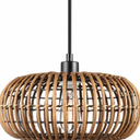Fitz 1-Light Plug-In or Hardwire Pendant Lighting, Rattan Shade, White Socket