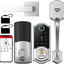 Smart Front Door Lock Set: SMONET Keyless Entry Door Lock with Handle, Front Handle Set Fingerprint Smart Deadbolt Bluetooth Electronic Digital Keypad, Alexa Unlock Silver