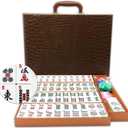 American Mahjong Game Set 166 White Engraved Tiles for Western Mah Jong, Mah jongg Play with Traveler Size Carrying Case, Dices, Chips, Manual,Wind indicator - Racks and Pushers not included