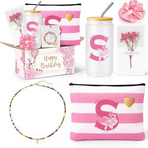 Birthday Gifts for Teen Girls, Monogrammed Initial Gifts for Teen Girls Birthday Christmas, Gift Basket for Women Teenager Girl Friend Bestie Sister, Teenager Girl Gift Personalized Glass Cup S