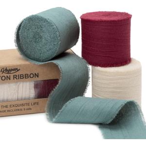 Keypan Christmas Ribbon 1-1/2 Inch x 15 Yards Crinkle Fabric Cotton Ribbons for Gift Wrapping Wedding Invites Crafts Flower Bouquets Wreath Home DIY Decoration