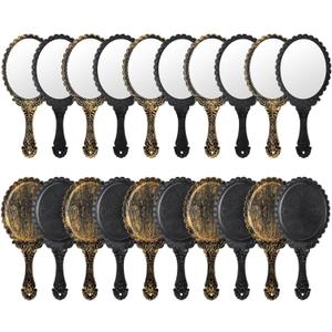 20 Pcs Vintage Handheld Mirrors, 9.8" l x 4.5" W Portable Hand Held Embossed Flower Retro Compact Mirror with Handle for Women Face Makeup Travel Mothers Day Gift(Vintage, Black)