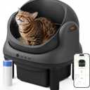 HHOLOVE Self Cleaning Litter Box, Open Top Automatic Litter Box, Safety Sensors Protection, App Control for Multiple Cats, Odor Control Includes 1 roll Liner, Large Waste Bin (Matte Gray)