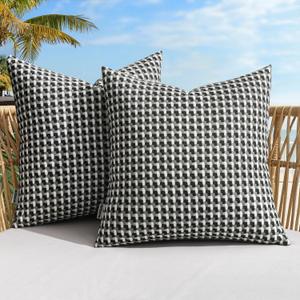 MIULEE Pack of 2 Outdoor Throw Pillow Covers Decorative Farmhouse Square Waterproof Pillows for Tent Patio Garden Balcony Sofa, 16x16 Inch Gray