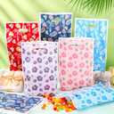 Czlotyh 120 PCS Hawaiian Plastic Party Gift Bags Tropical Multicolor Hibiscus Monstera Treat Candy Goodie Bag Party Favor with Die Cut Handle for Birthday Hawaii Summer Luau Themed Event Supplies