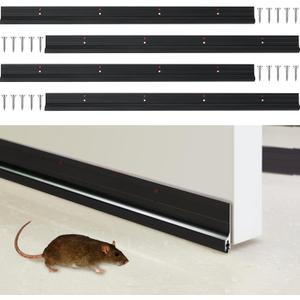 Gisafai 4 Pcs 36'' Metal Door Draft Stopper, Aluminum Door Sweep Mouse Stopper Mice Seal Strip, Noise Blocker Sweep for Keep Rodents Pests Out, Enhanced Weather Sealing, Easy to Install (Black)