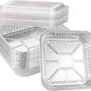 20-Pack Disposable Aluminum Foil Tins - Heavy Duty Square Cake & Baking Pans with Plastic Dome Lids