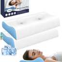 Cervical Pillow for Neck Pain Relief - Contour Pillow Memory Foam Pillows for Sleeping, Double Ear Relief Zones Neck Pillow, 6CM Enhanced Neck Support Cooling Bed Pillow for All Sleep Positions (Standard (Pack of 2), White Blue)