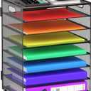 8 Tier Paper Letter Tray Organizer with Handles, Mesh Desk File Holder Storage Organization for Office School Desktop (Black)