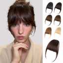 EINAEY Clip in Bangs 100% Real Human Hair, Dark Brown Wispy Fake Bangs, Bangs Hair Clip & Clip On Bangs for Women, Fringe with Temples, Natural Blend