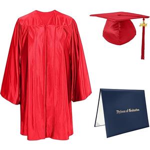 Shiny Kindergarten Red Graduation Gown Cap Tassel with 2025 Year Charm Size 54 Large and Diploma Cover