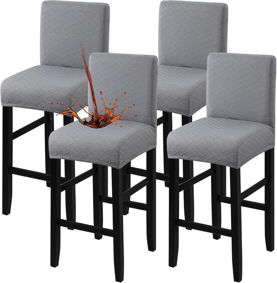 Fuloon Waterproof Bar Stool Covers 4 PCS, Stretch Pub Tall Chair Slipcover with Backs Counter Chair Cover Barstool Slipcovers Removable Washable (Light Grey, 4 PCS)