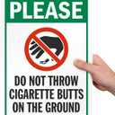 SmartSign Please Do Not Throw Cigarette Butts On The Ground Sign Metal, 40 mil Laminated Rustproof Aluminum, Multicolor, 14 x 10 inch Made in USA