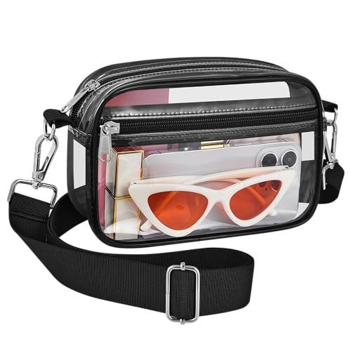 Bagenius Clear Bag for Stadium Events Clear Purse with Removable Strap Transparent Bag for Concert and Sport Events, Black