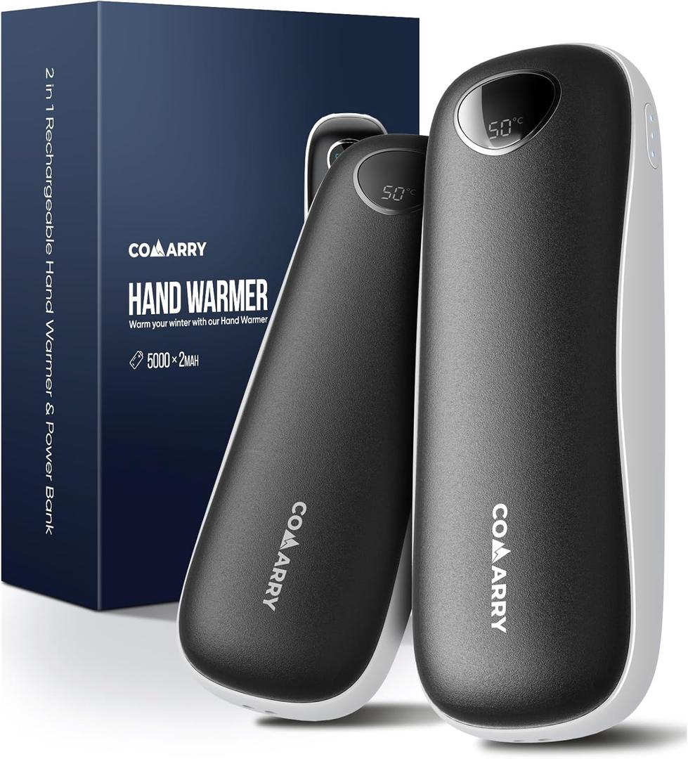 Hand Warmers Rechargeable 2 Pack, Electric Handwarmers, Smart Heating UL Certified, 3-Settings,Portable Heater, Ultra Slim Pocket, Hunting Essentials, Gifts for Christmas (Black)