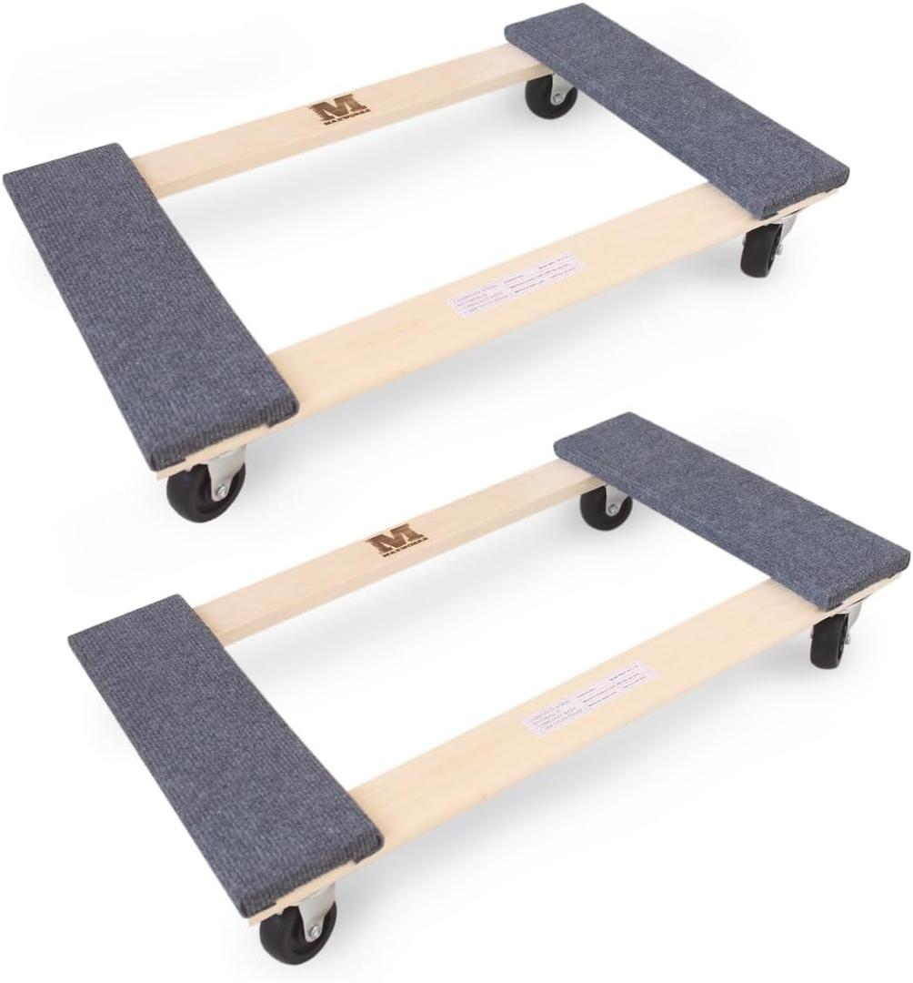 MaxWorks 50857 1320 lbs. Capacity 18 in. x 30 in. Hardwood Furniture Moving Dolly KD Version, Two Pack (Natural)