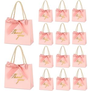 Mauproy 20 Pack Small Thank You Gift Bags with Handles, 5.5''x 2.5''x 4.7'' Mini Paper Gift Bags with Ribbons Party Favor Bags for Mother's Day Wedding Baby Shower (Pink)