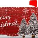 Merry Christmas Tree Winter Snowflake Pine Mailbox Covers Magnetic Standard Size 25.5" X 21",White Snow Red Mailbox Wraps Post Letter Box Cover for Holiday Garden Yard Decor