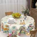 Easter Bunny Tablecloth Round 60 Inch Spring Floral Tablecloth Easter Rabbit Circle Table Cloth Farmhouse Table Cover for Dining Room Kitchen Holiday Party Decor