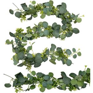PlumPine 2 Pack 5.9ft Artificial Eucalyptus Garland with Baby Breath Faux Realistic Silver Dollar Eucalyptus Leaves Greenery Garland Vines for Wedding Centerpiece Table Runner Mantle Decor
