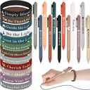 Glenmal 24 Pcs Bracelets Christian Pens Set Christian Gifts Black Ink Ballpoint Pens Silicone Wristbands Colored Rubber Bracelets for Kids Nurse Teachers Church Office Supplies (Dark Color, Bible)