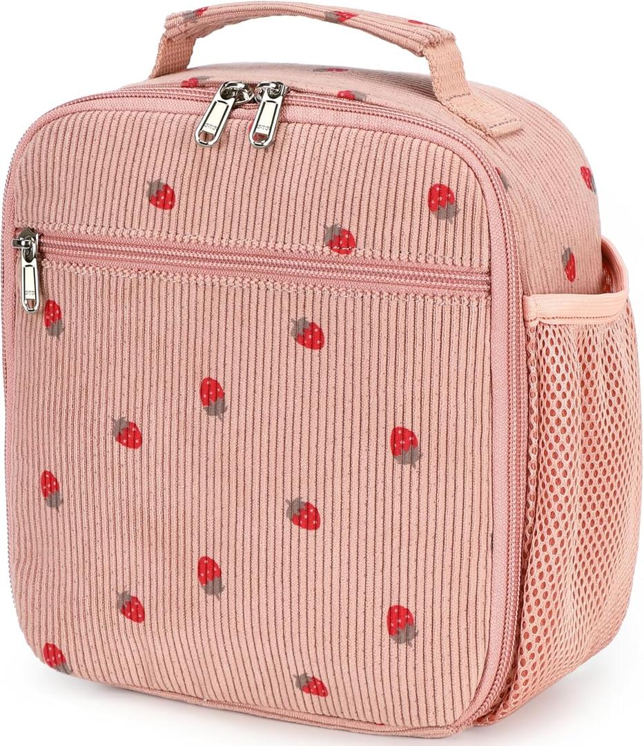 LEDAOU Lunch Box Kids Lunch Bag Insulated Cute Lunchbox Reusable Small Toddler Lunch Bags for School Travel or Picnic (Strawberry pink)