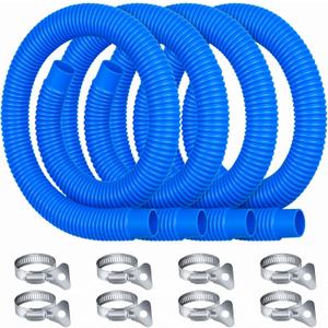 Replacement Pool Hoses for Above Ground Pools, 4 Pack, 1-1/4" Diameter x 59" Length, Includes 8 Metal Clamps, Compatible with All 1.25" Pool Filter Pumps