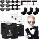 Mepase 24 Pcs Ring Wedding Security Set, Ring Bearer Box, Kids Sunglasses, Bow Tie, Security Earpiece, ID Badge Holder with ID Card, Task Card, Wedding Suitcase for Agent Proposal Gift Cosplay, Black