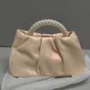 Beatfull Evening Purse Women Small Pearl Handbags Soft Leather Ruched Bag Wedding Bridal Clutch Party Prom Crossbody Purses (Pink)