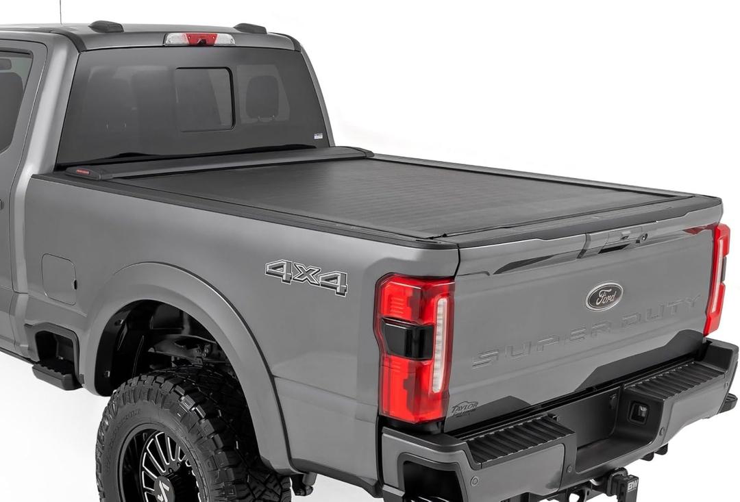 Rough Country Retractable Tonneau Truck Bed Cover for Ford F-250 & F-350 Super Duty (2017-2025) - Fits 6'10 (81.9") Bed, Weather-Resistant, Sleek Sliding Design