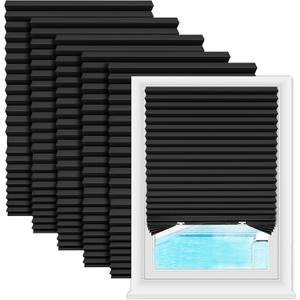 Zipcase 6 Pack Window Blackout Shades, 100% Shading Cordless Light Filtering Pleated Paper Shades, 36 in x 72 in(Fits Windows 19- 36), Black