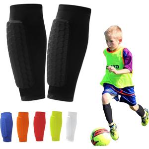 Soccer Shin Guards Pads for Youth Adult, Shin Defender Shin Guards Kids, Calf Compression Sleeve with Honeycomb Pads, Protective Soccer Shin Pads Gear for Boys, Girls (X-Small, Black)