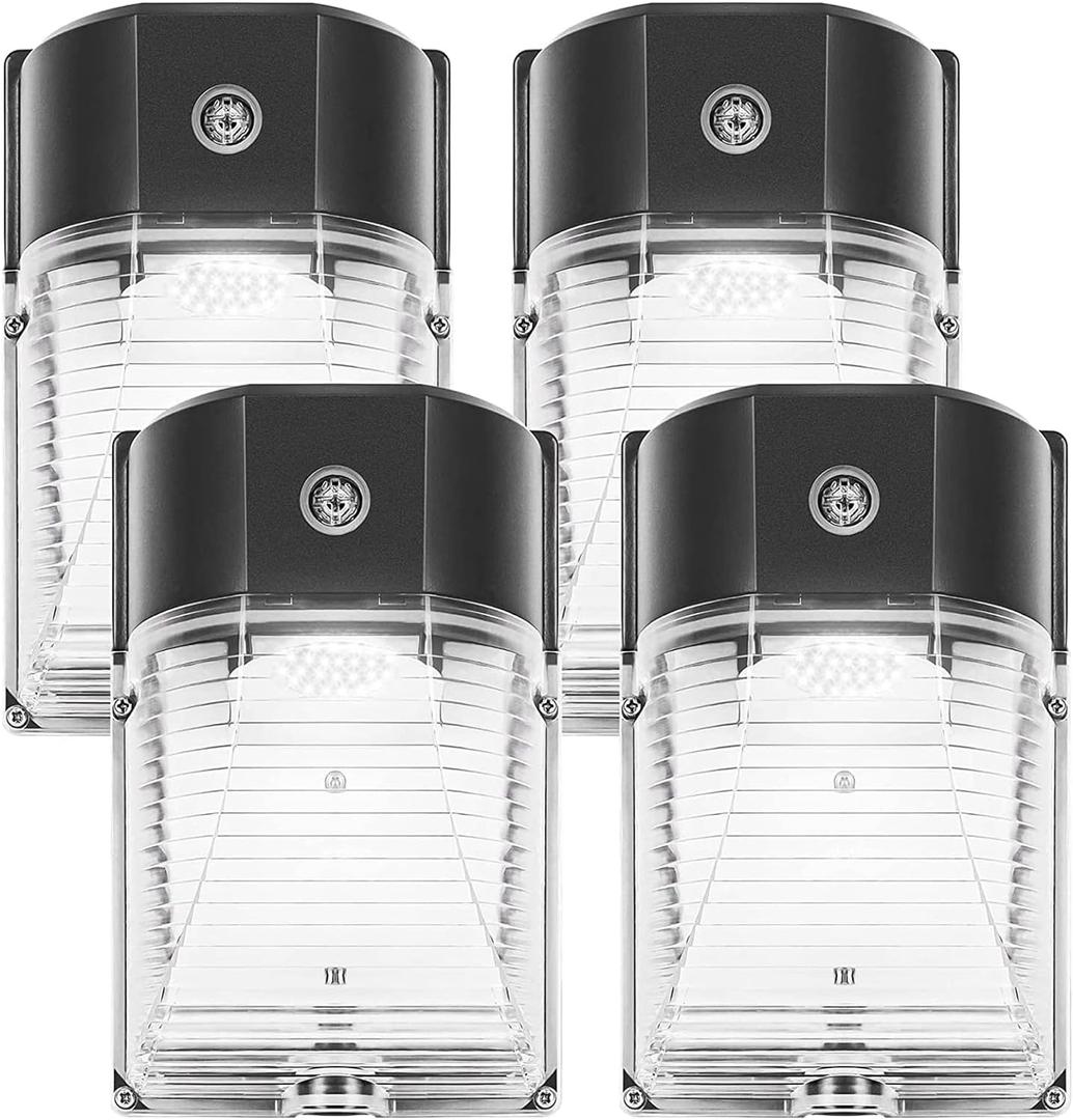 CINOTON 26W LED Wall Pack Light with Dusk to Dawn Sensor, 3000LM [100-277Vac] LED Wall Lights IP65 Waterproof Outdoor Security Flood Lighting for Garage Warehouse Garden 5000K-Daylight 4 Pack (Bronze)