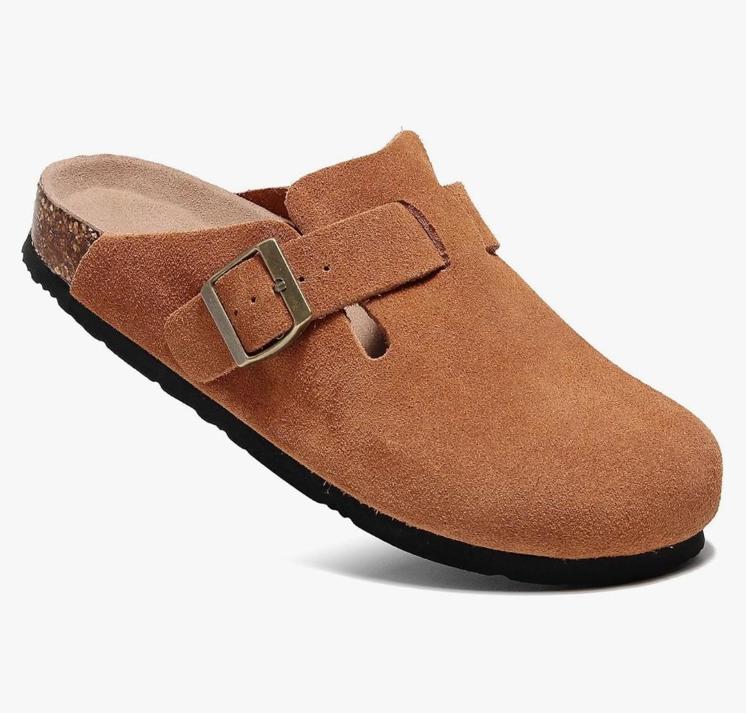 Men's and Women's Suede Clogs with Arch Support Comfortable Cork Footbed Leather Mules Versatile Potato Shoes Size 39